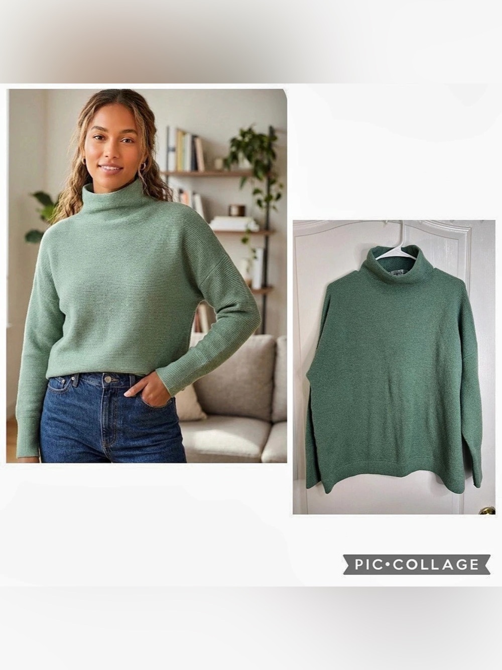 Chelsea & Theodore Sage Green Turtleneck Sweater XL